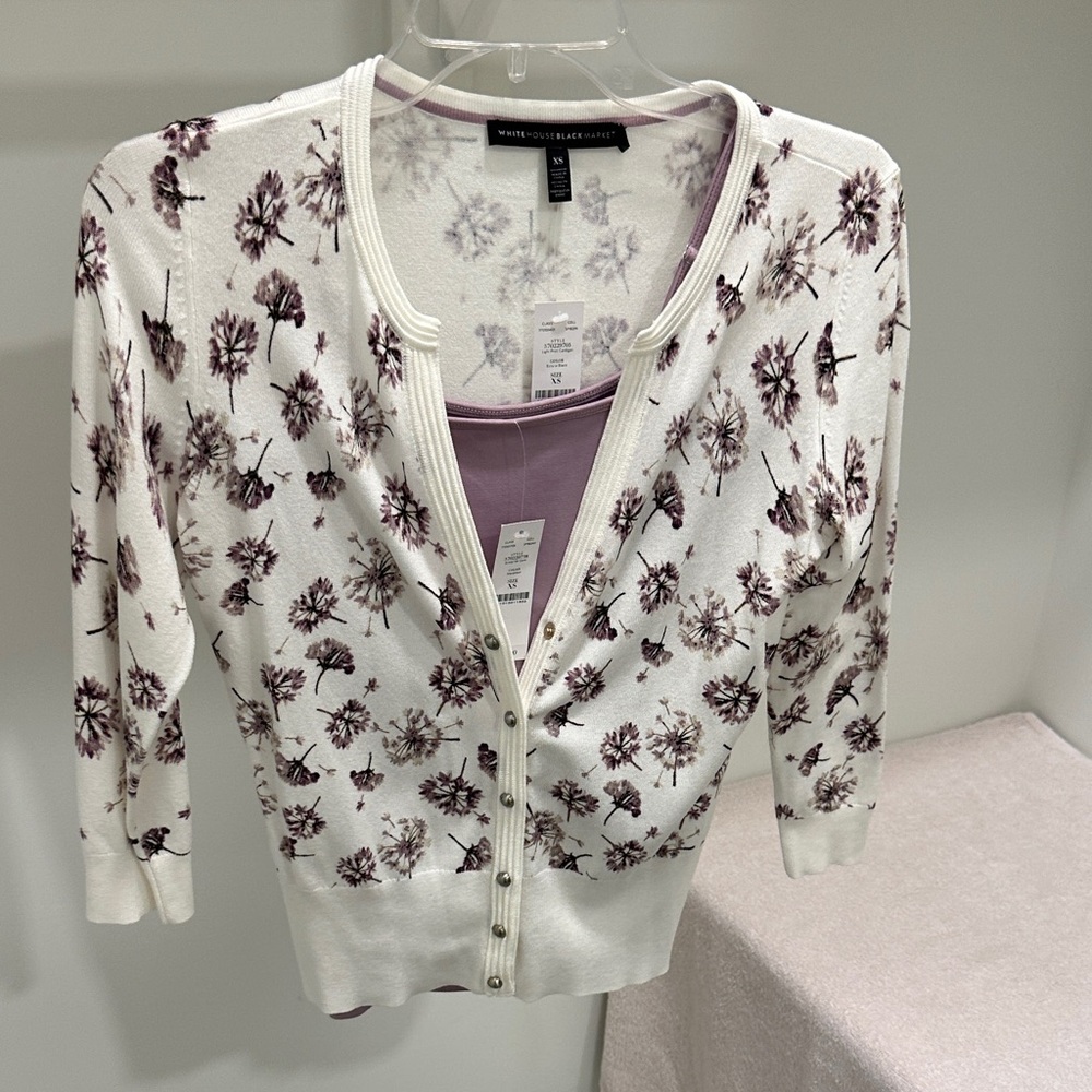 Floral Cardigan with Matching Camisole | Color Macaroon | Size XS | WHBM